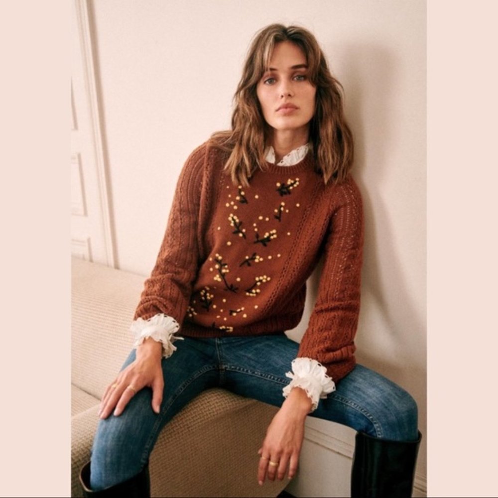 sezane gladys new nwt embroidered sweater pullover